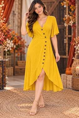 Altar'd State Yellow Polka Dot Midi Dress small